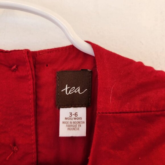 Tea Collection Red Cotton Dress Floral Emboirderey w/ Bloomers Girls 3-6 Months - Picture 5 of 12